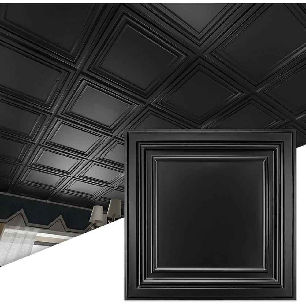 imageArt3d Drop Ceiling Tiles 24x24 Inch 12Pack 48 Sqft  Glue Up PVC Ceiling Tiles 2x2 Ft Decorative Ceiling Panels for Kitchen Living Room Office and Home WhiteMatte Black
