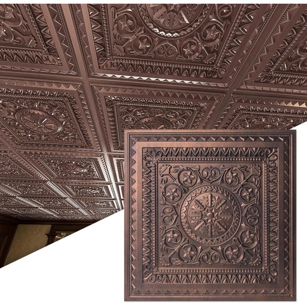 imageArt3d Drop Ceiling Tiles 24x24 Inch 12Pack 48 Sqft  Glue Up PVC Ceiling Tiles 2x2 Ft Decorative Ceiling Panels for Kitchen Living Room Office and Home WhiteCopper