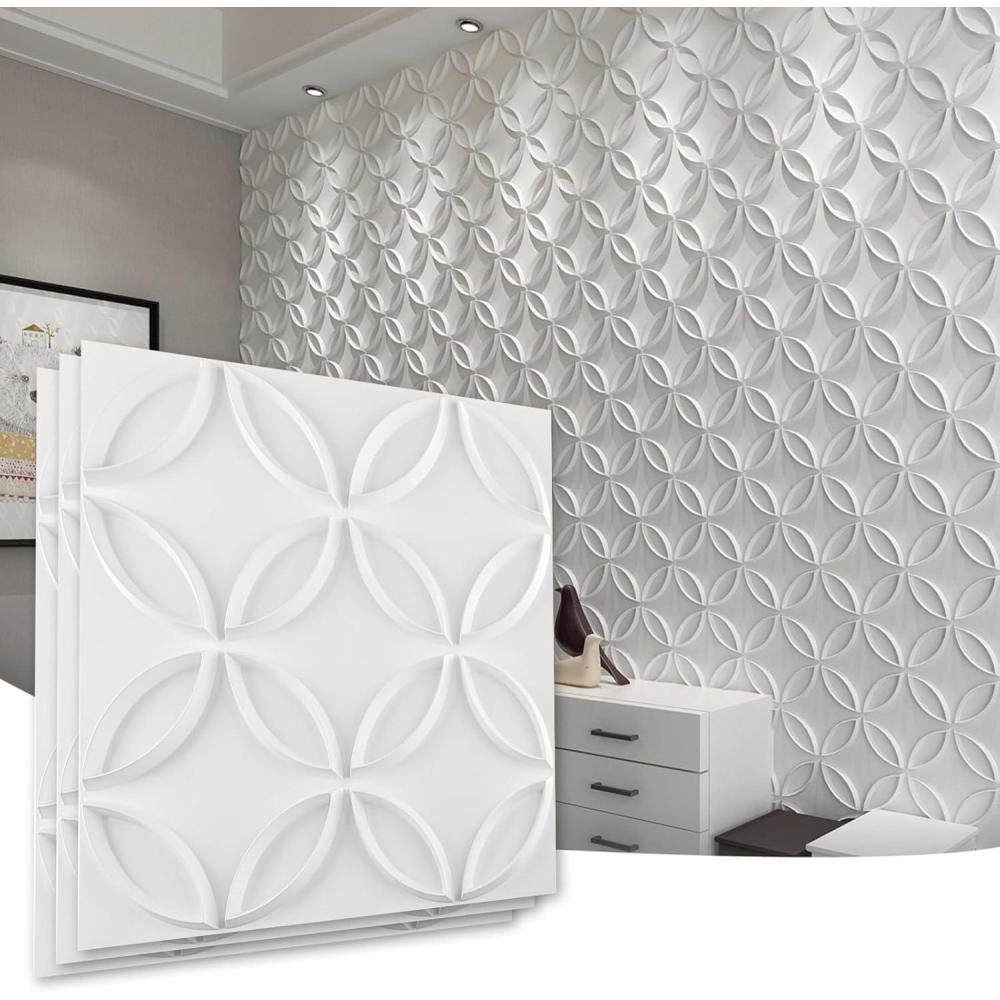 imageArt3d PVC 3D Wall Panel Interlocked Circles in Matt Black Cover 32 Sqft for Interior Ceiling and Wall Decor for Residential or Commerical 197197 A10048BKWhite