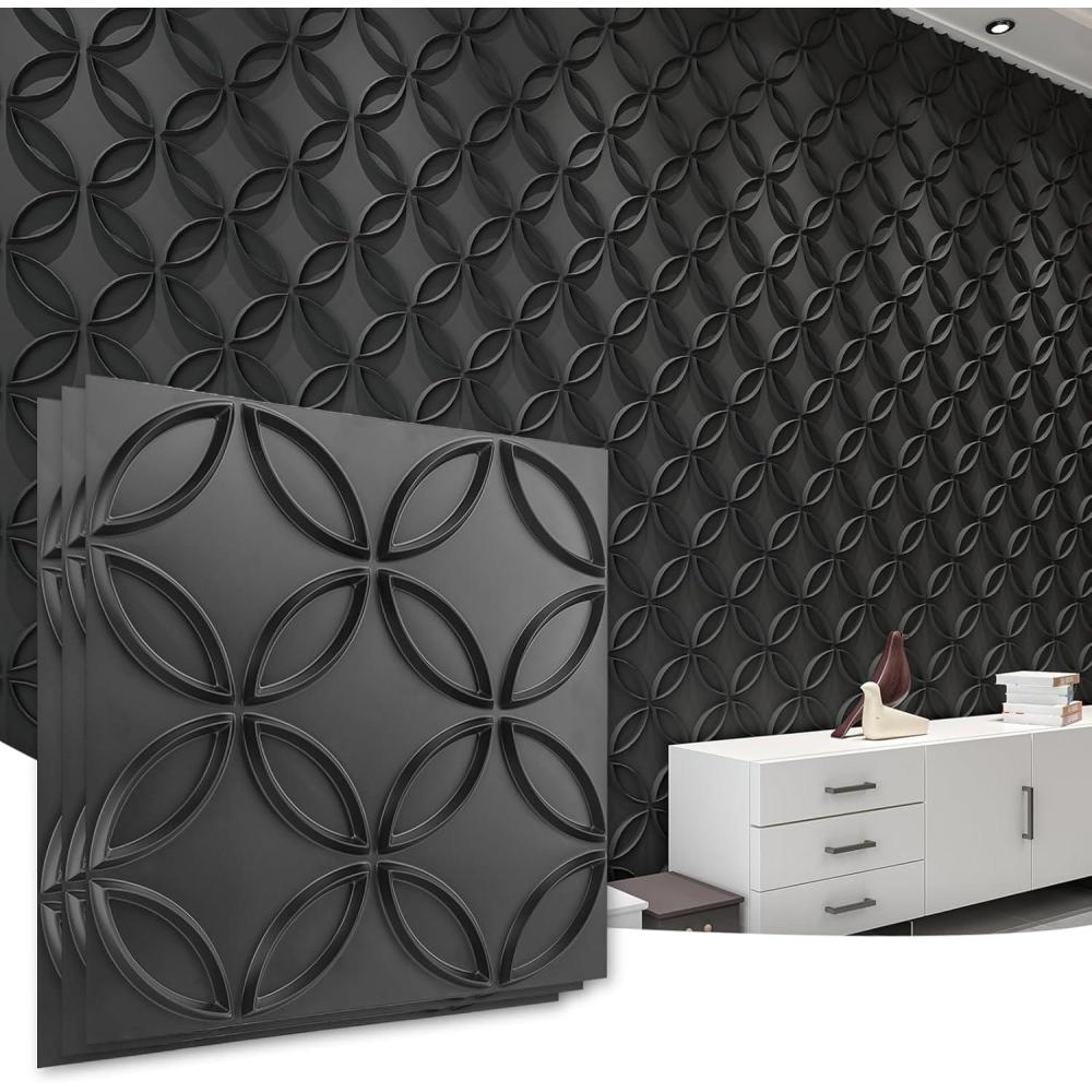 imageArt3d PVC 3D Wall Panel Interlocked Circles in Matt Black Cover 32 Sqft for Interior Ceiling and Wall Decor for Residential or Commerical 197197 A10048BKBlack