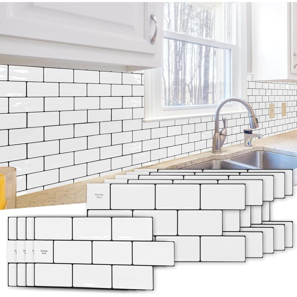 imageArt3d Peel and Stick Backsplash Tile Green for Kithchen Bathroom Laundry Room Stove RV 20Pack of 12 x 6quot SelfAdhesive Vinyl Stick On Subway TileWhite with Black Grout  1