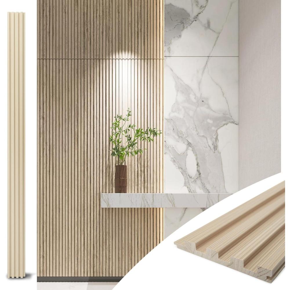 imageArt3d Slat Wood Wall Paneling for Interior and Ceiling Decoration  Pack of 4pcs  1pc EndTrim Size 108 x 57in OakAshtree