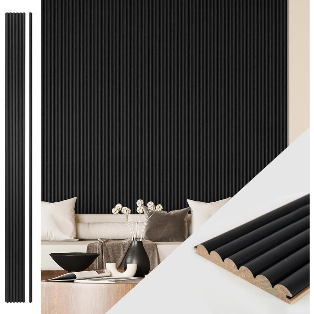 imageArt3d Slat Wood Wall Paneling for Interior and Ceiling Decoration  Pack of 4pcs  1pc EndTrim Size 108 x 57in OakBeaded Black