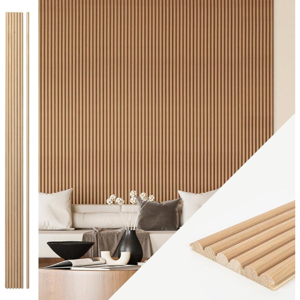 imageArt3d Slat Wood Wall Paneling for Interior and Ceiling Decoration  Pack of 4pcs  1pc EndTrim Size 108 x 57in OakBeaded Oak