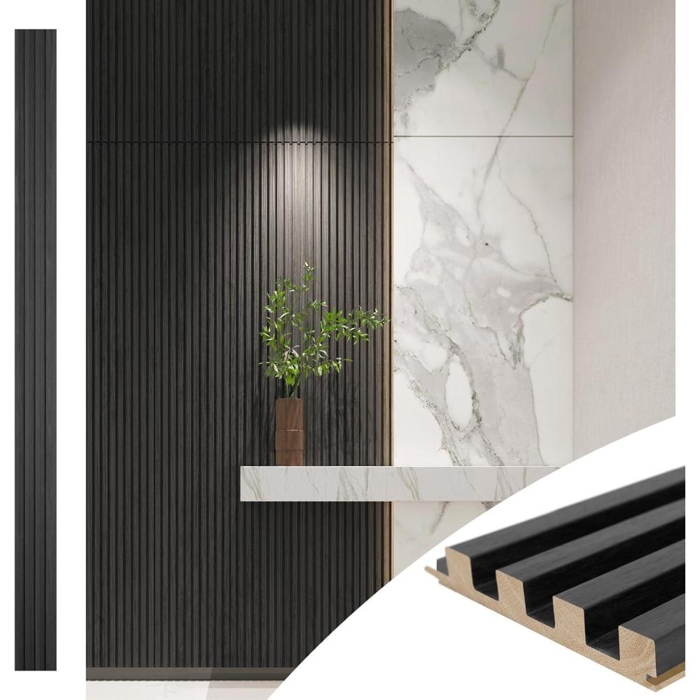 imageArt3d Slat Wood Wall Paneling for Interior and Ceiling Decoration  Pack of 4pcs  1pc EndTrim Size 108 x 57in OakBlack