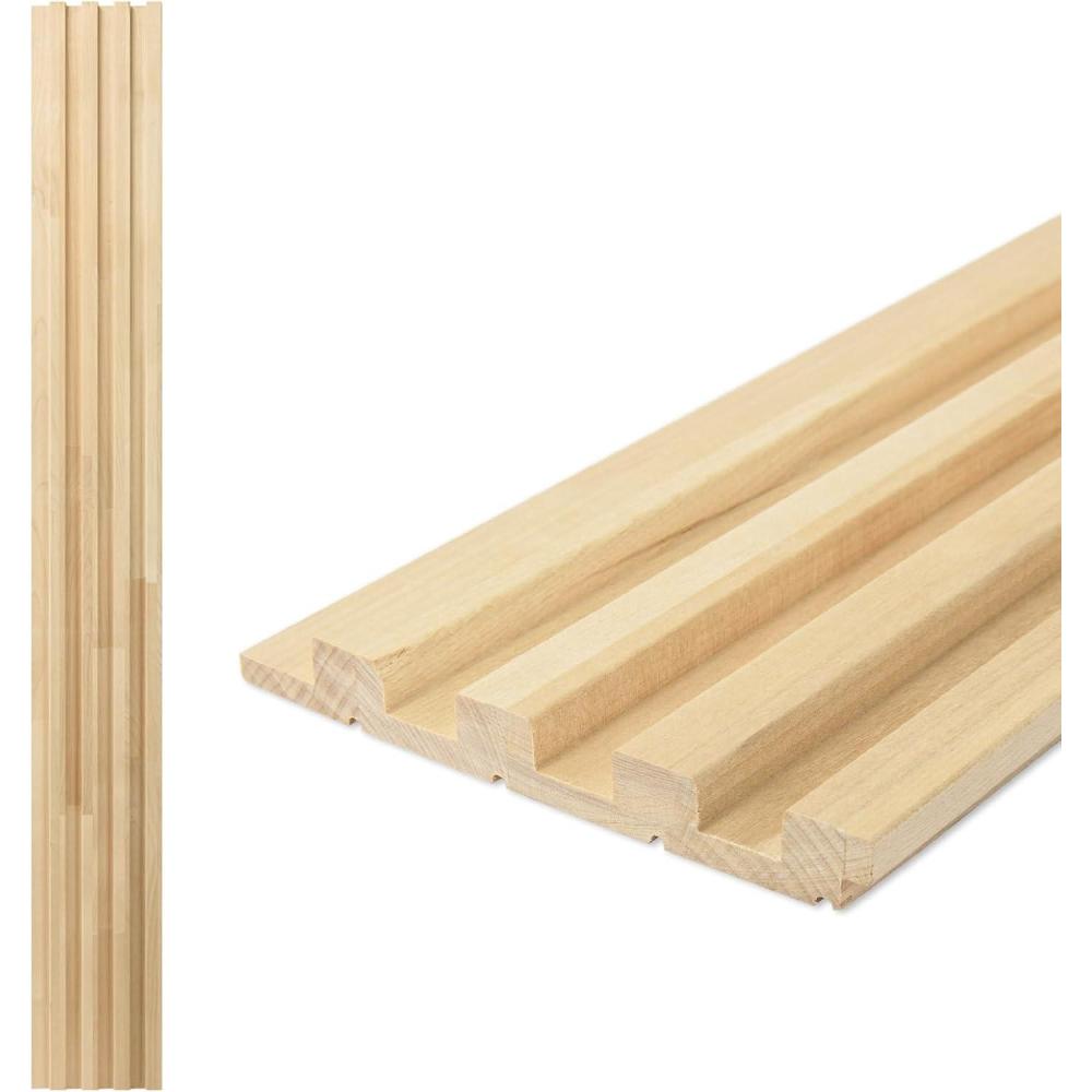 imageArt3d Slat Wood Wall Paneling for Interior and Ceiling Decoration  Pack of 4pcs  1pc EndTrim Size 108 x 57in OakNatural WoodRectangle