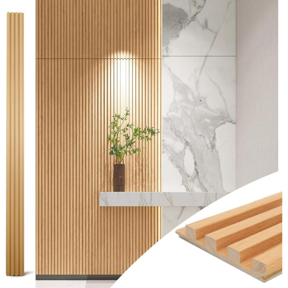 imageArt3d Slat Wood Wall Paneling for Interior and Ceiling Decoration  Pack of 4pcs  1pc EndTrim Size 108 x 57in OakOak