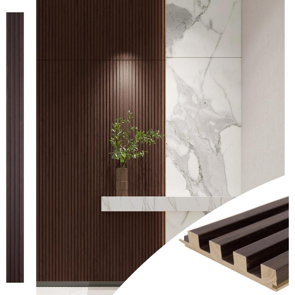 imageArt3d Slat Wood Wall Paneling for Interior and Ceiling Decoration  Pack of 4pcs  1pc EndTrim Size 108 x 57in OakSmoked Oak