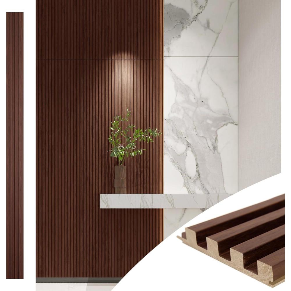 imageArt3d Slat Wood Wall Paneling for Interior and Ceiling Decoration  Pack of 4pcs  1pc EndTrim Size 108 x 57in OakWalnut