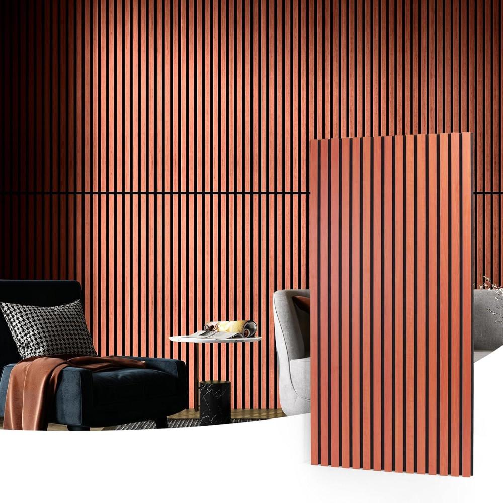 imageArt3d Wood Slat Acoustic Panels Set of 4  3D Fluted SoundAbsorbing Panels for Walls ampamp Ceilings Walnut BrownCherry