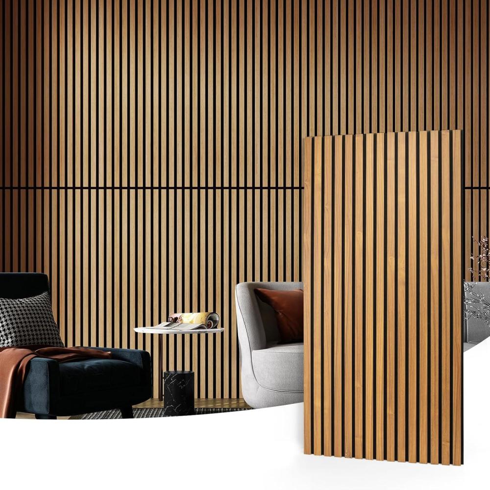 imageArt3d Wood Slat Acoustic Panels Set of 4  3D Fluted SoundAbsorbing Panels for Walls ampamp Ceilings Walnut BrownTeak