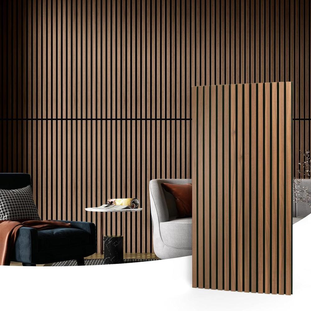 imageArt3d Wood Slat Acoustic Panels Set of 4  3D Fluted SoundAbsorbing Panels for Walls ampamp Ceilings Walnut BrownWalnut