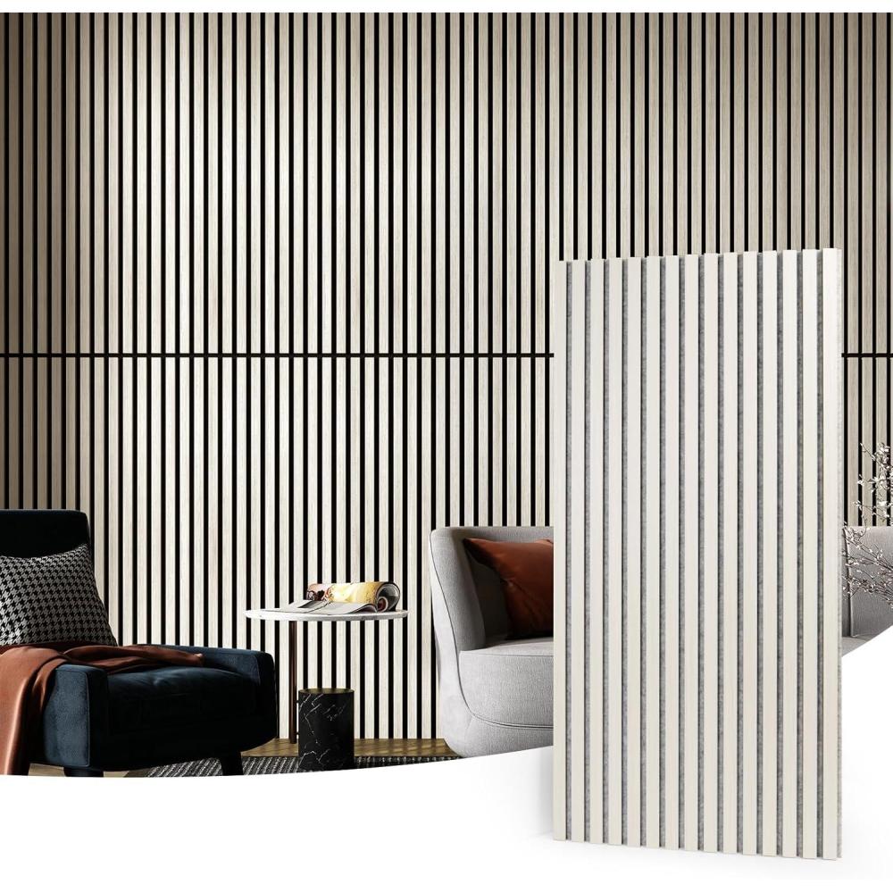 imageArt3d Wood Slat Acoustic Panels Set of 4  3D Fluted SoundAbsorbing Panels for Walls ampamp Ceilings Walnut BrownWhite Elm