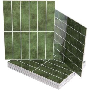 imageArt3d 10Sheet Faux Marble Peel and Stick Backsplash Tile for Kitchen Wall Bathroom Countertops 114 inch x 91 inch Stickon GlazedCeramic Finish Resist to Water Heat and Scratches GreenGreen