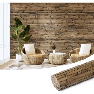 imageArt3d 48 x 96 Inch Natural Bamboo Wall Panel for Interior Wall Decor Flexible Pole Wrap Wainscoting Wall Cladding Paneling for Living Room Bedroom Office Kitchen Island LightcarbonizedDark Burned