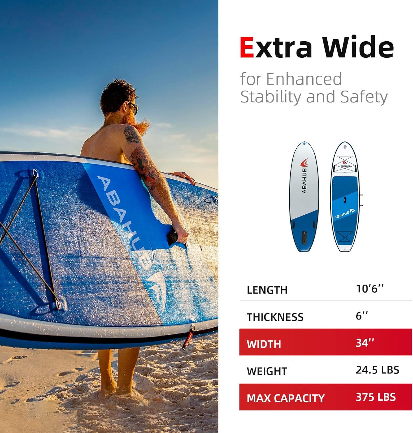imageAbahub Inflatable SUP Wide 106quot x 31quot34quot x 106quot iSUP Blue Standup Paddleboard with Adjustable SUP Kayak Paddle for Yoga Paddle Board Kayaking Surf Canoe Fishing34 Blue