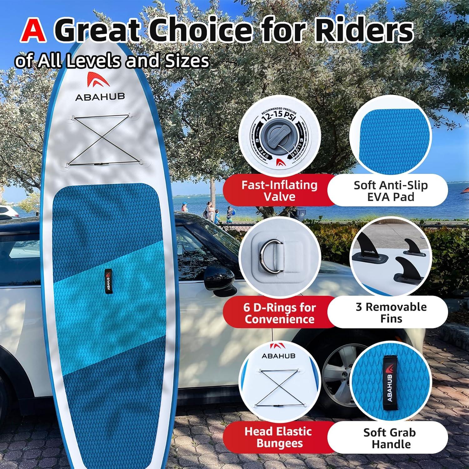 imageAbahub Inflatable SUP Wide 106quot x 31quot34quot x 106quot iSUP Blue Standup Paddleboard with Adjustable SUP Kayak Paddle for Yoga Paddle Board Kayaking Surf Canoe Fishing31 Blue lite