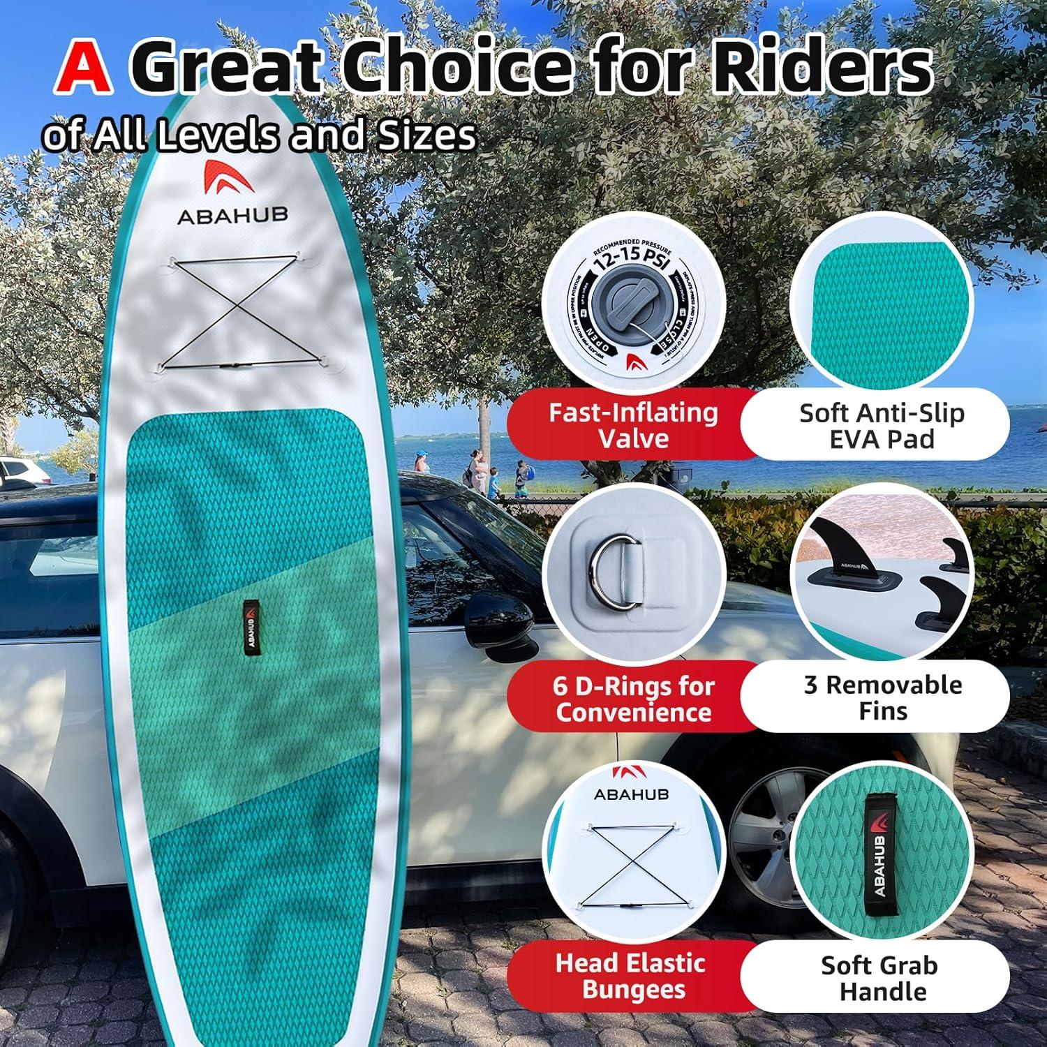 imageAbahub Inflatable SUP Wide 106quot x 31quot34quot x 106quot iSUP Blue Standup Paddleboard with Adjustable SUP Kayak Paddle for Yoga Paddle Board Kayaking Surf Canoe Fishing31 Green lite