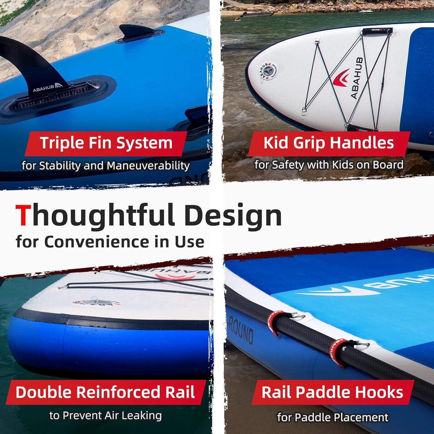 imageAbahub Inflatable SUP Wide 106quot x 31quot34quot x 106quot iSUP Blue Standup Paddleboard with Adjustable SUP Kayak Paddle for Yoga Paddle Board Kayaking Surf Canoe Fishing34 Blue