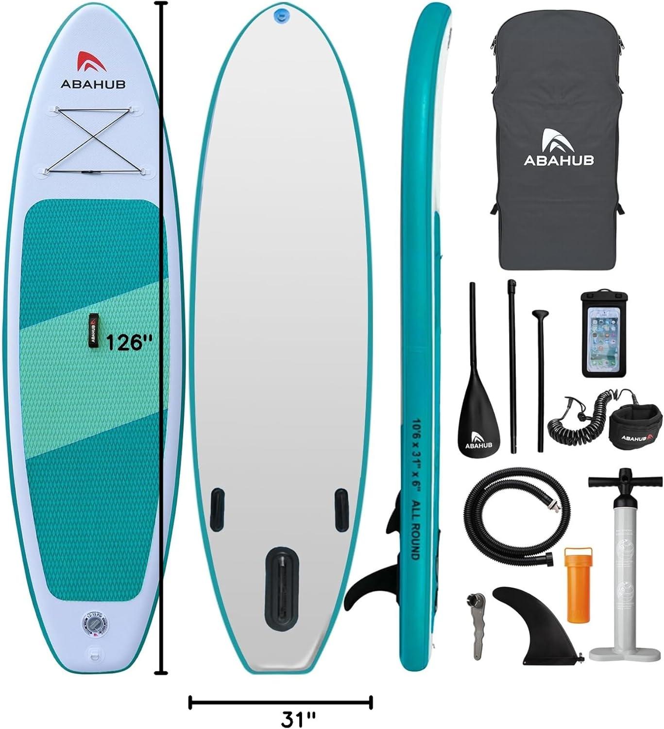 imageAbahub Inflatable SUP Wide 106quot x 31quot34quot x 106quot iSUP Blue Standup Paddleboard with Adjustable SUP Kayak Paddle for Yoga Paddle Board Kayaking Surf Canoe Fishing31 Green lite