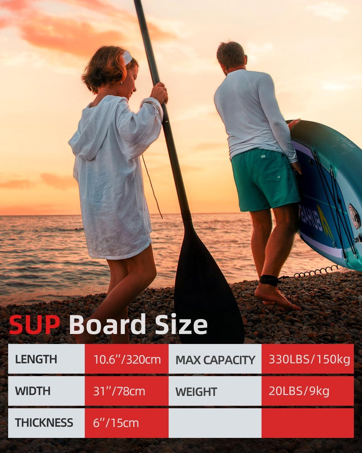 imageAbahub Inflatable SUP Wide 106quot x 31quot34quot x 106quot iSUP Blue Standup Paddleboard with Adjustable SUP Kayak Paddle for Yoga Paddle Board Kayaking Surf Canoe Fishing31 Green B