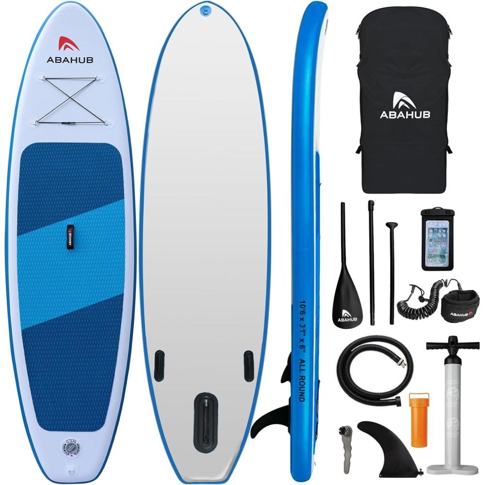 imageAbahub Inflatable SUP Wide 106quot x 31quot34quot x 106quot iSUP Blue Standup Paddleboard with Adjustable SUP Kayak Paddle for Yoga Paddle Board Kayaking Surf Canoe Fishing31 Blue lite