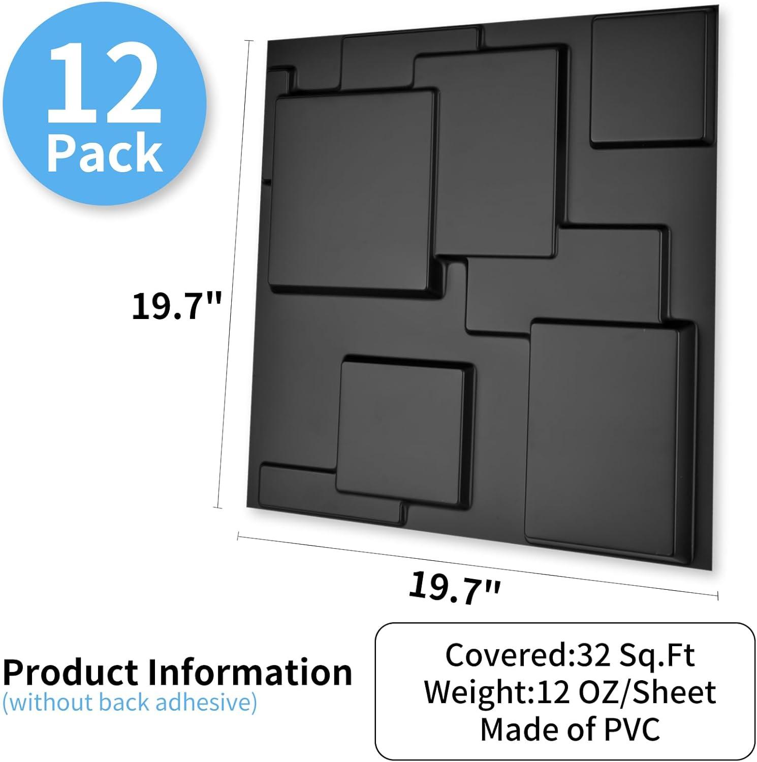 imageArt3d 100 Pack Decorative 3D Wall Panels 97 SqFeet PVC Interior Wall Dcor 118quotx118quot BlackBlack