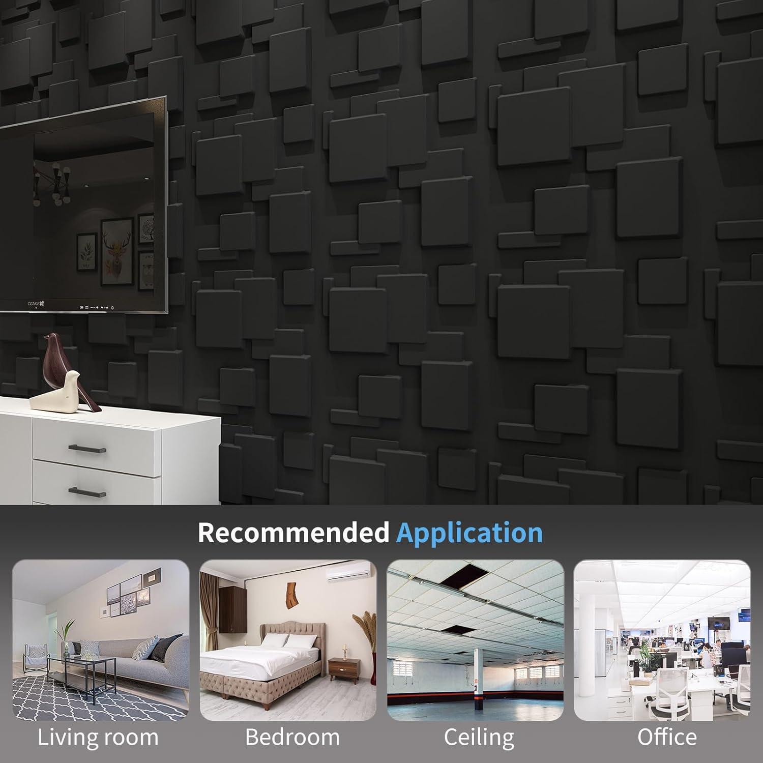 imageArt3d 100 Pack Decorative 3D Wall Panels 97 SqFeet PVC Interior Wall Dcor 118quotx118quot BlackBlack