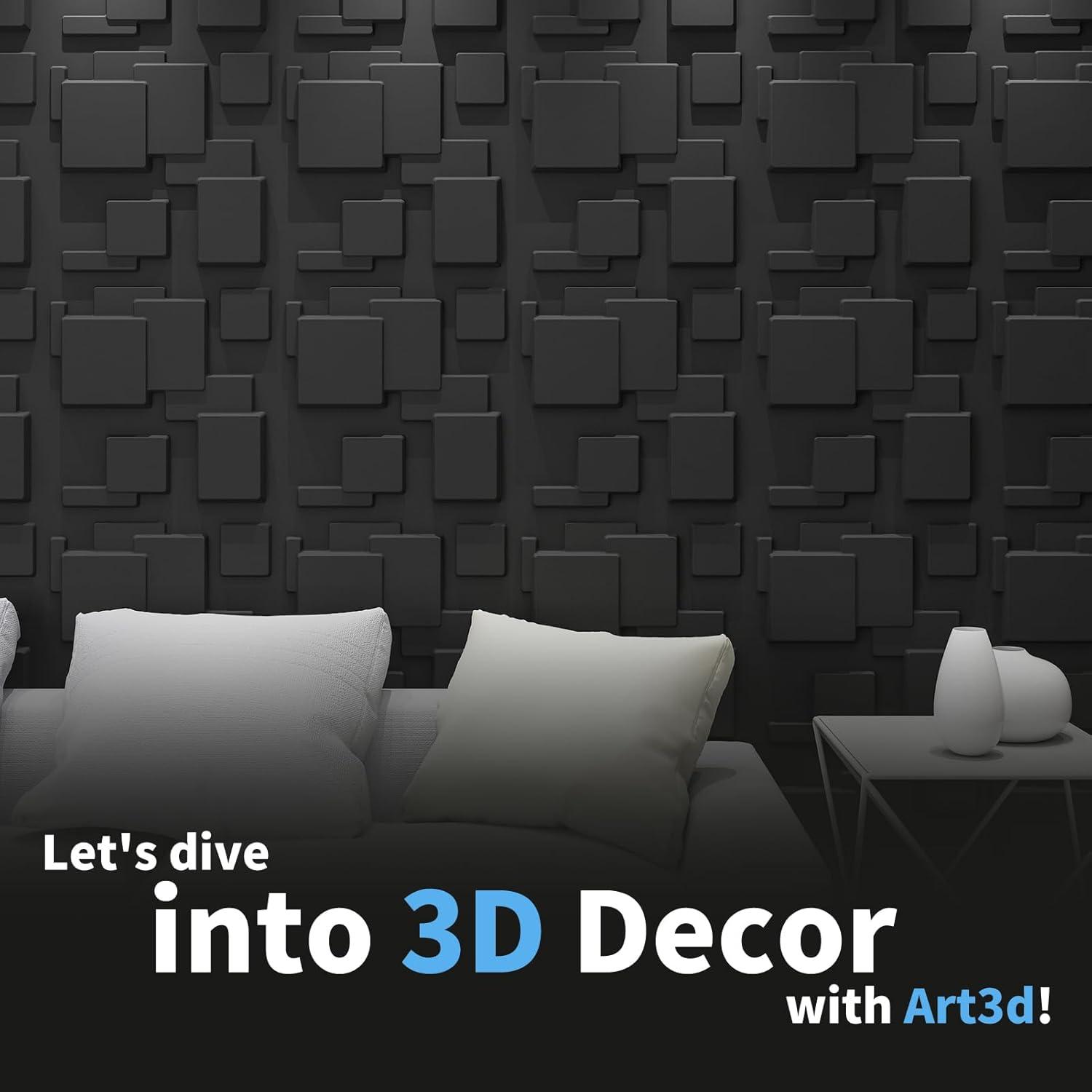 imageArt3d 100 Pack Decorative 3D Wall Panels 97 SqFeet PVC Interior Wall Dcor 118quotx118quot BlackBlack