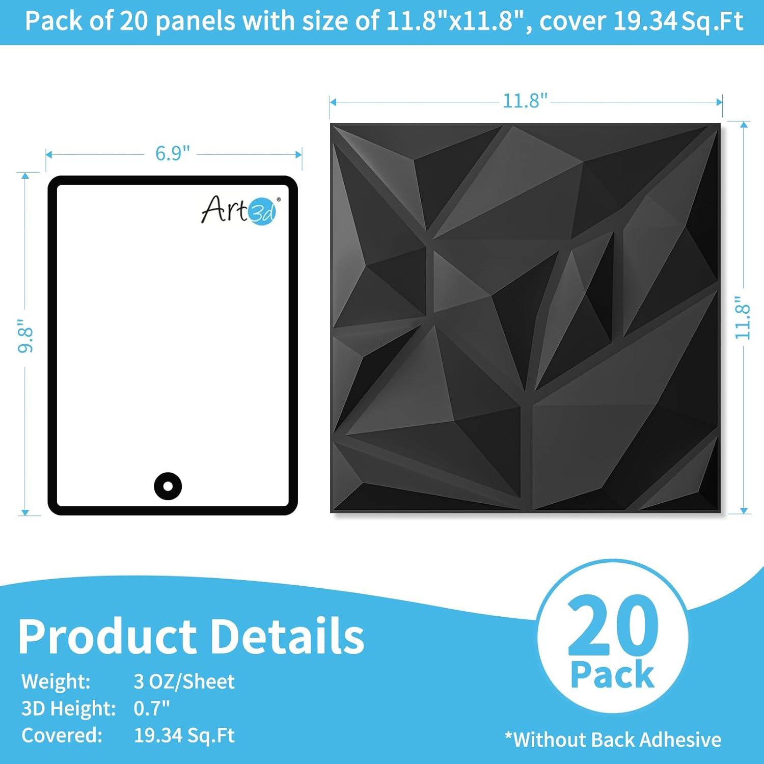 imageArt3d 100 Pack Decorative 3D Wall Panels 97 SqFeet PVC Interior Wall Dcor 118quotx118quot BlackFrost Black