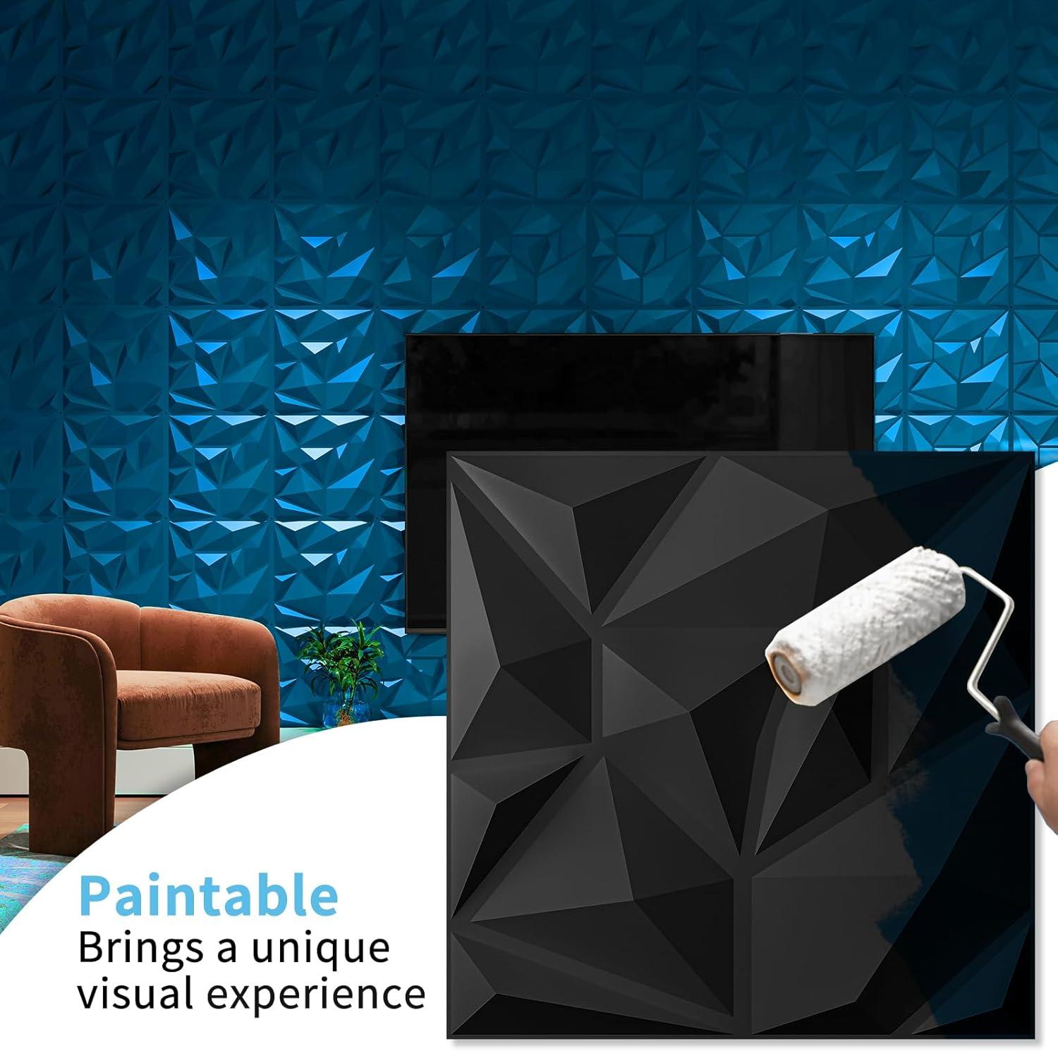 imageArt3d 100 Pack Decorative 3D Wall Panels 97 SqFeet PVC Interior Wall Dcor 118quotx118quot BlackFrost Black