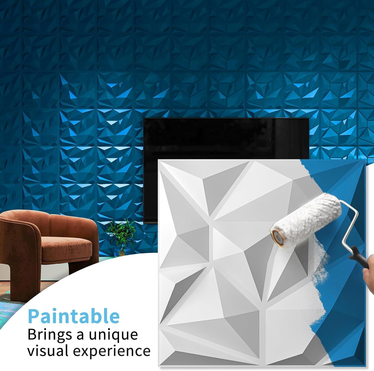 imageArt3d 100 Pack Decorative 3D Wall Panels 97 SqFeet PVC Interior Wall Dcor 118quotx118quot BlackFrost White