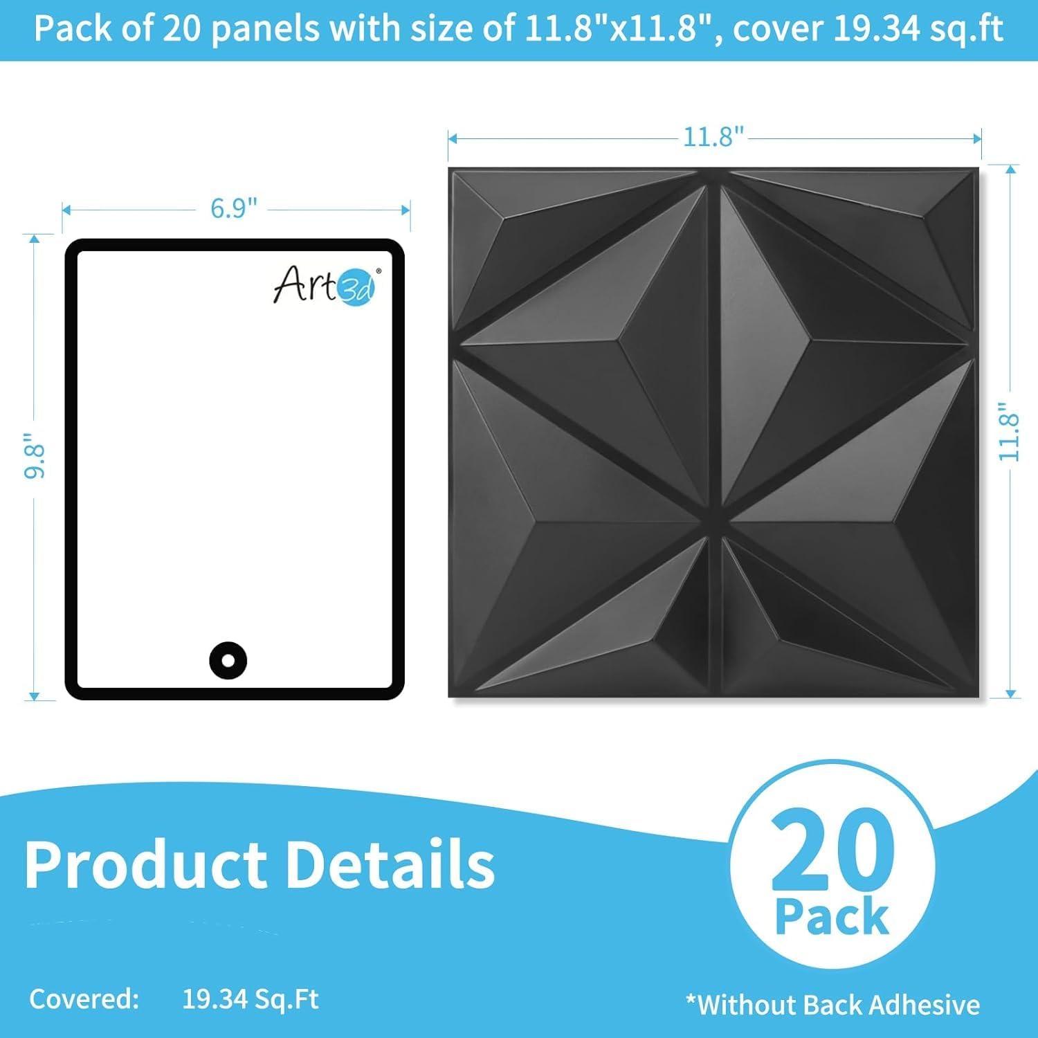 imageArt3d 100 Pack Decorative 3D Wall Panels 97 SqFeet PVC Interior Wall Dcor 118quotx118quot BlackJet Black