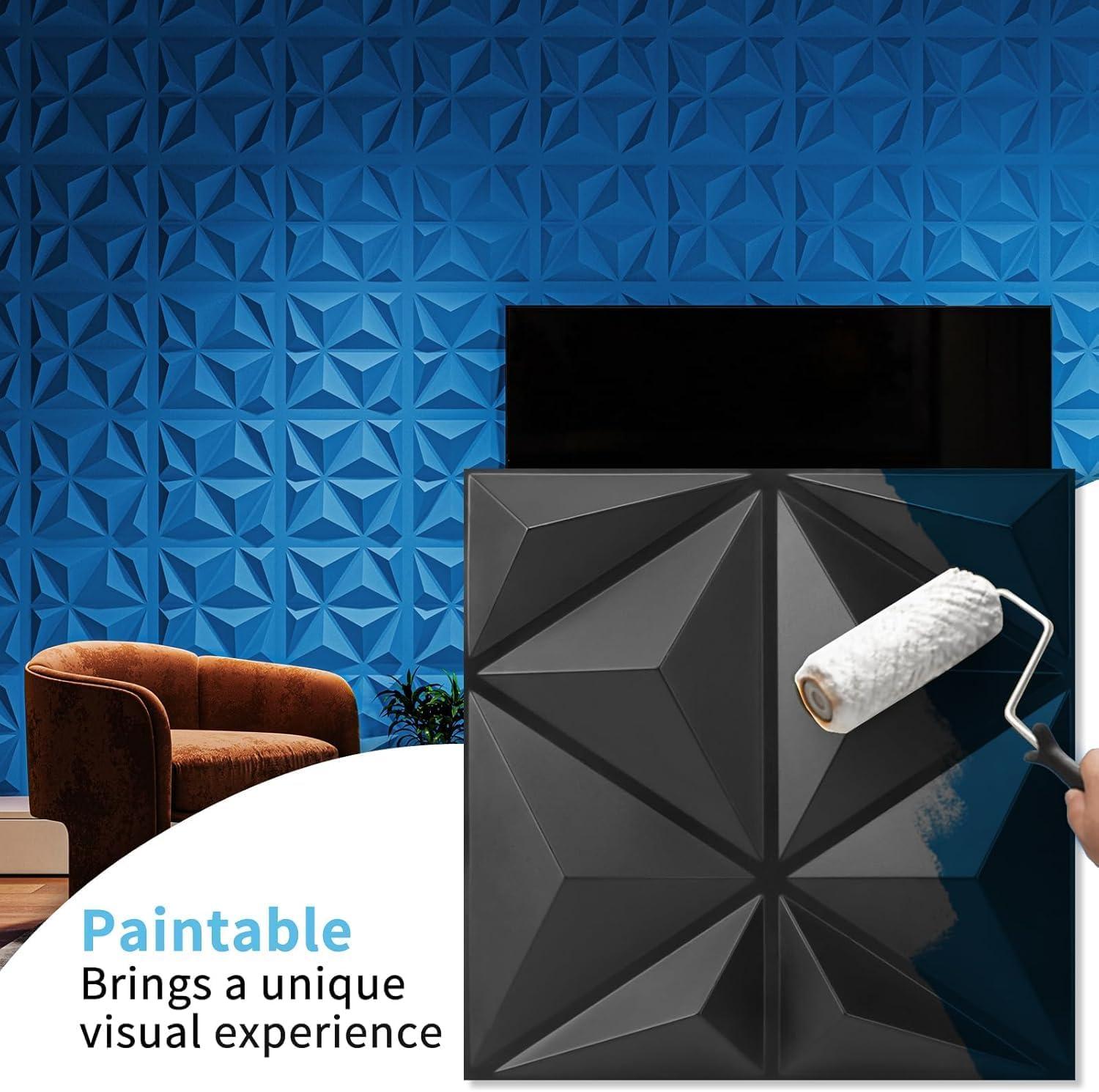 imageArt3d 100 Pack Decorative 3D Wall Panels 97 SqFeet PVC Interior Wall Dcor 118quotx118quot BlackJet Black