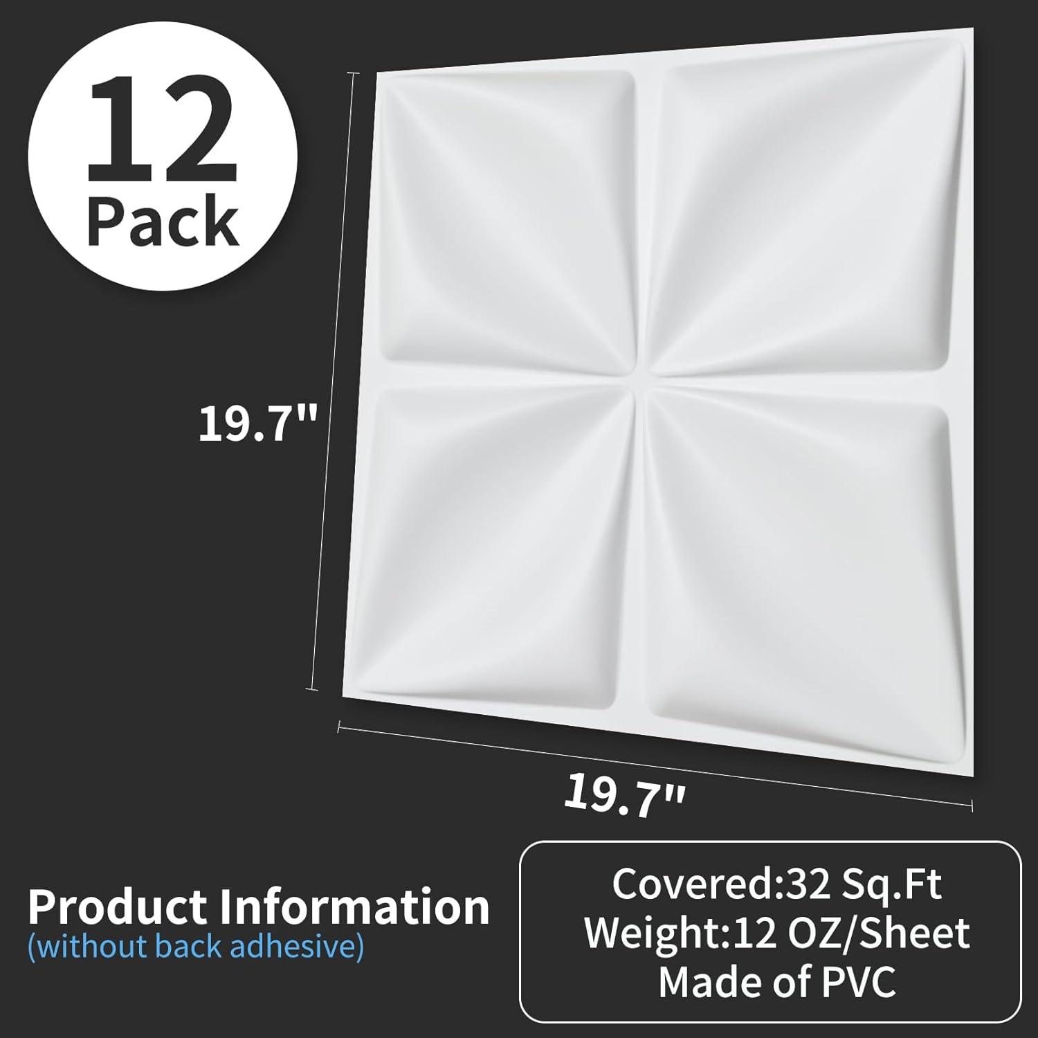 imageArt3d 100 Pack Decorative 3D Wall Panels 97 SqFeet PVC Interior Wall Dcor 118quotx118quot BlackLucky Leaves White