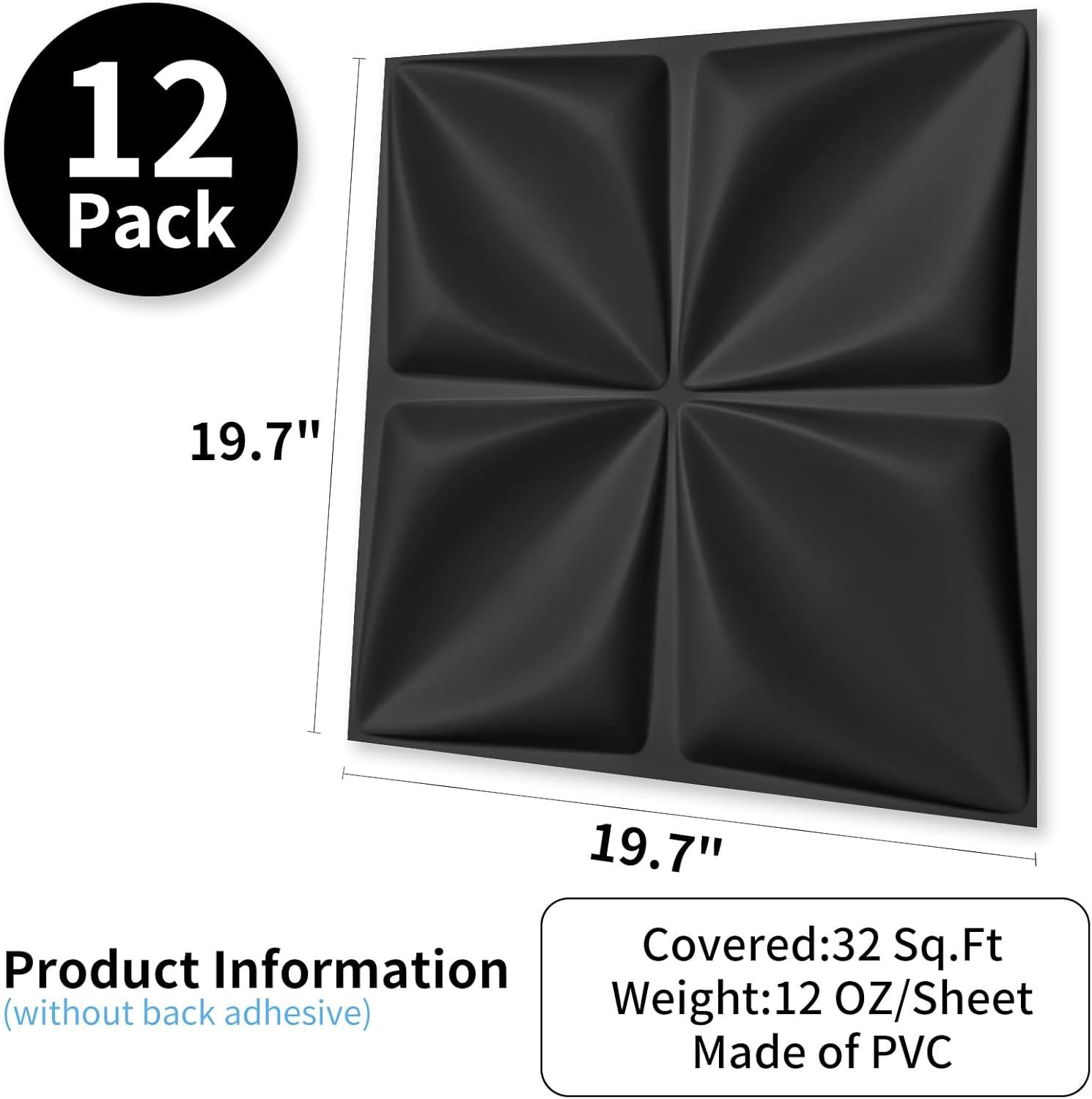 imageArt3d 100 Pack Decorative 3D Wall Panels 97 SqFeet PVC Interior Wall Dcor 118quotx118quot BlackLucky LeavesBlack