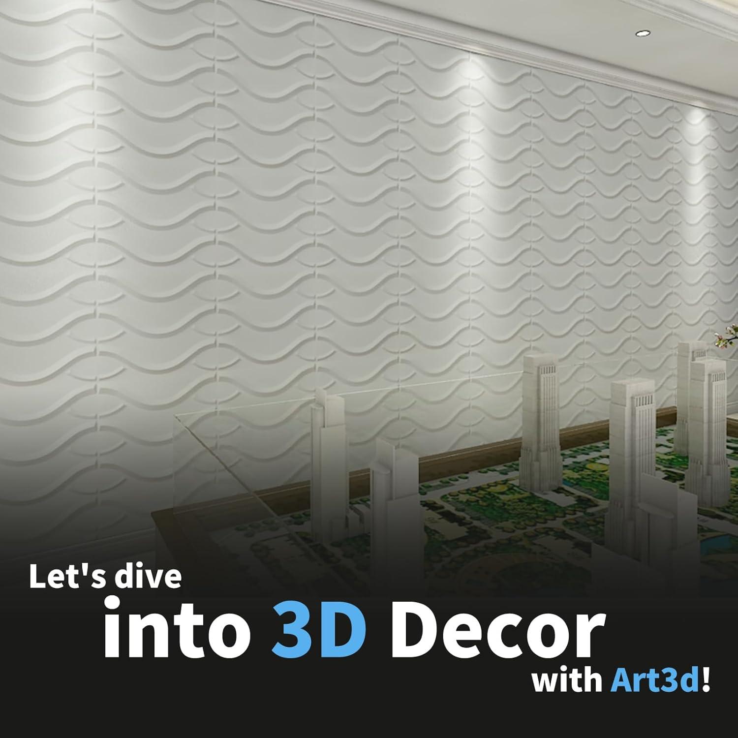 imageArt3d 100 Pack Decorative 3D Wall Panels 97 SqFeet PVC Interior Wall Dcor 118quotx118quot BlackWave