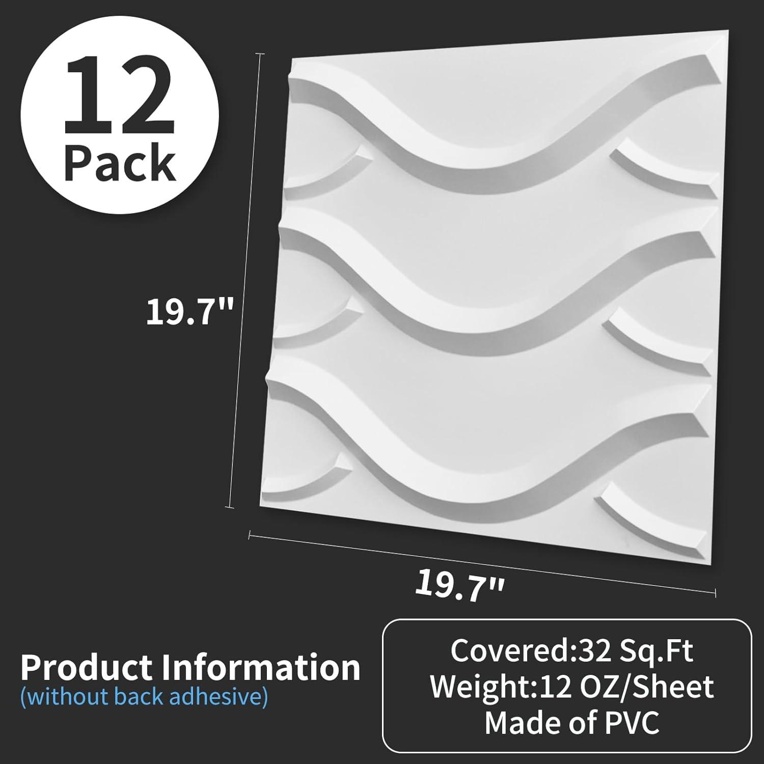 imageArt3d 100 Pack Decorative 3D Wall Panels 97 SqFeet PVC Interior Wall Dcor 118quotx118quot BlackWave