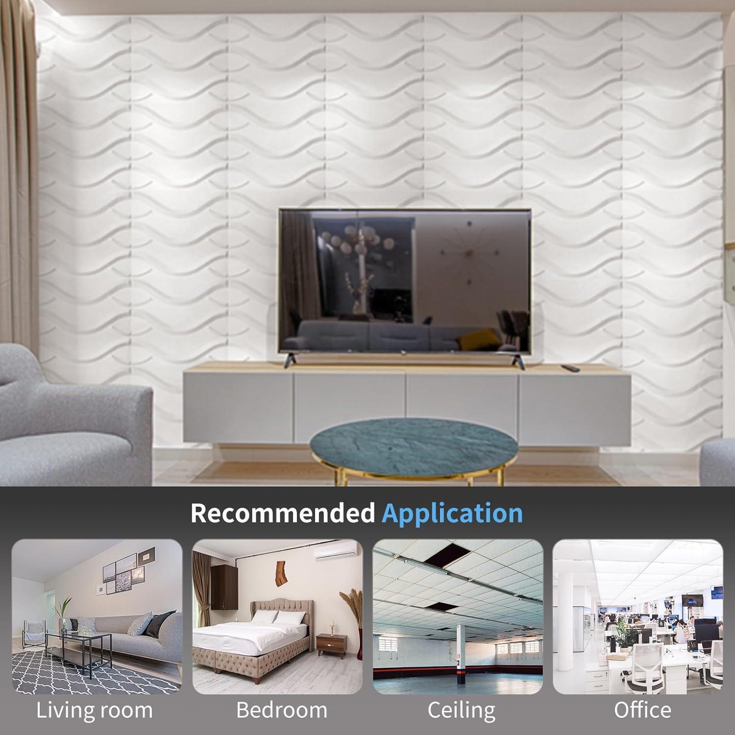 imageArt3d 100 Pack Decorative 3D Wall Panels 97 SqFeet PVC Interior Wall Dcor 118quotx118quot BlackWave