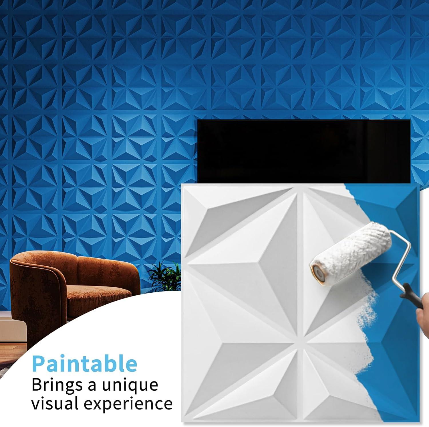 imageArt3d 100 Pack Decorative 3D Wall Panels 97 SqFeet PVC Interior Wall Dcor 118quotx118quot BlackWhite