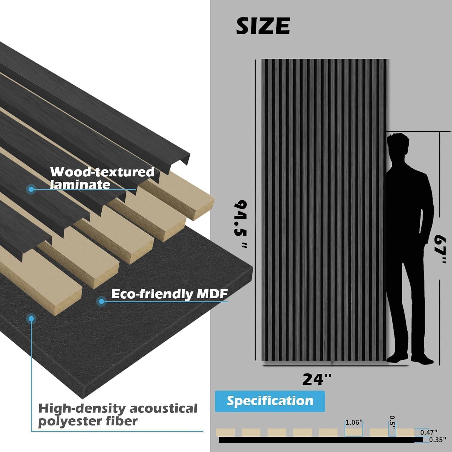 imageArt3d 2 Pack 945 x 24 inch Wood Slat Acoustic Panels for Wall ampamp Ceiling  3D Fluted Sound Absorbing Panel with Wood Finish TeakBlackwood