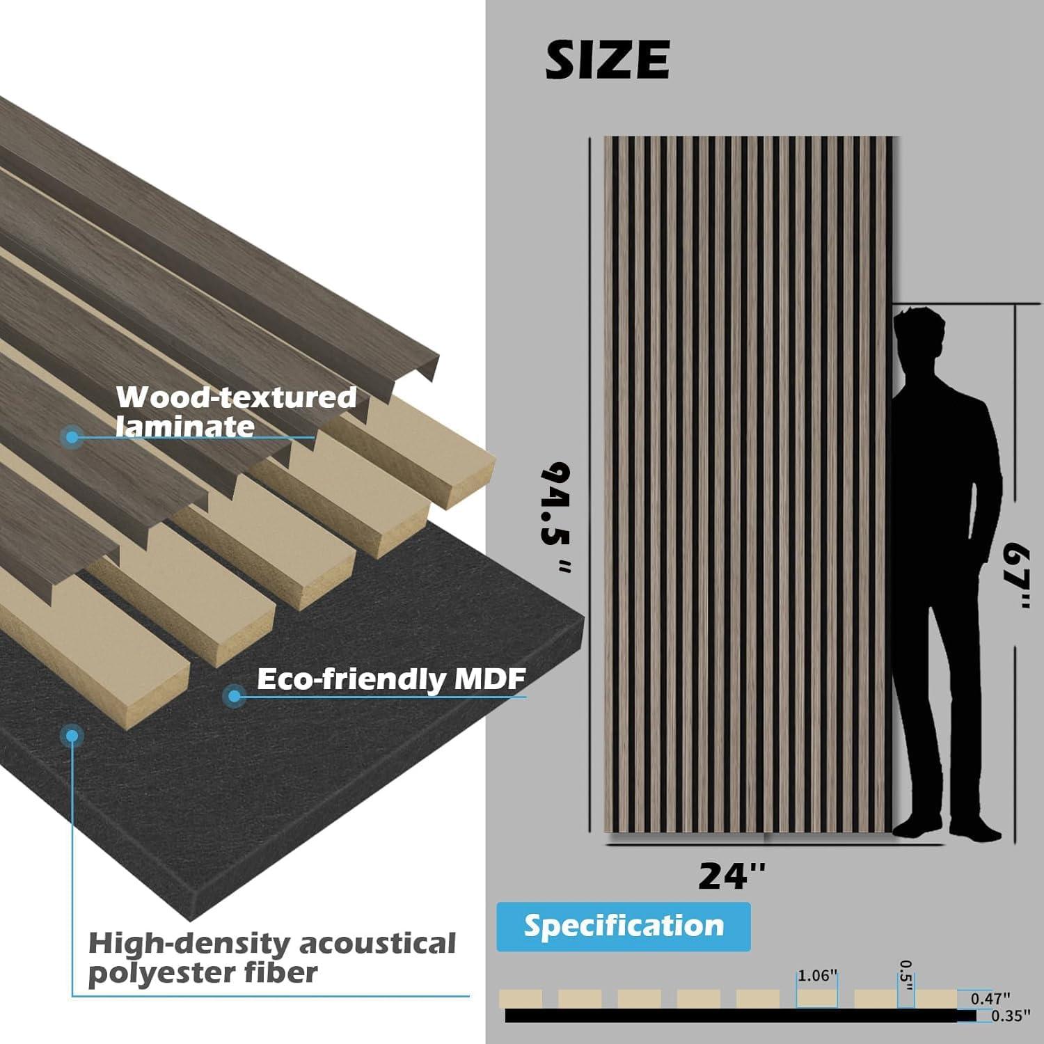 imageArt3d 2 Pack 945 x 24 inch Wood Slat Acoustic Panels for Wall ampamp Ceiling  3D Fluted Sound Absorbing Panel with Wood Finish TeakBrown Walnut