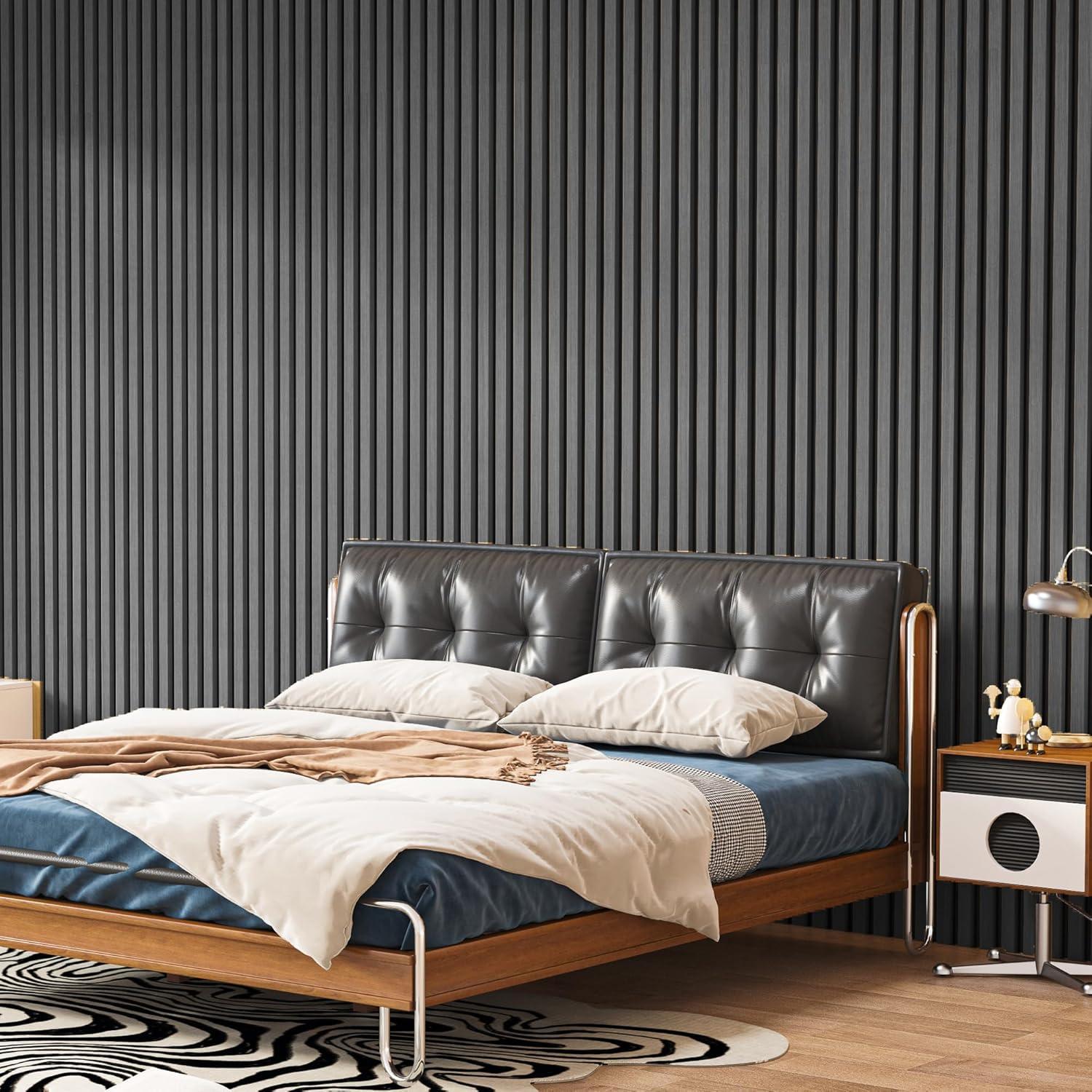 imageArt3d 2 Pack 945 x 24 inch Wood Slat Acoustic Panels for Wall ampamp Ceiling  3D Fluted Sound Absorbing Panel with Wood Finish TeakMatte Black