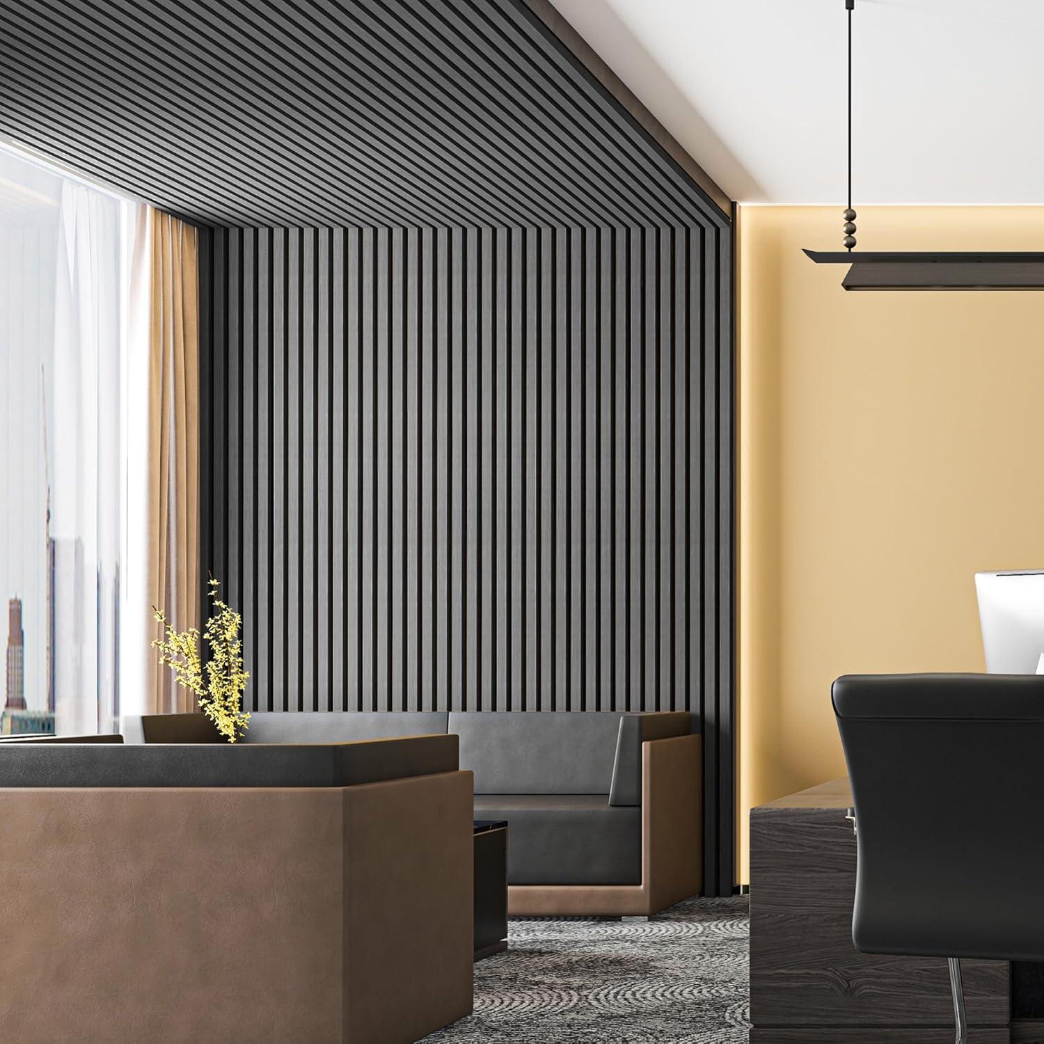 imageArt3d 2 Pack 945 x 24 inch Wood Slat Acoustic Panels for Wall ampamp Ceiling  3D Fluted Sound Absorbing Panel with Wood Finish TeakMatte Black