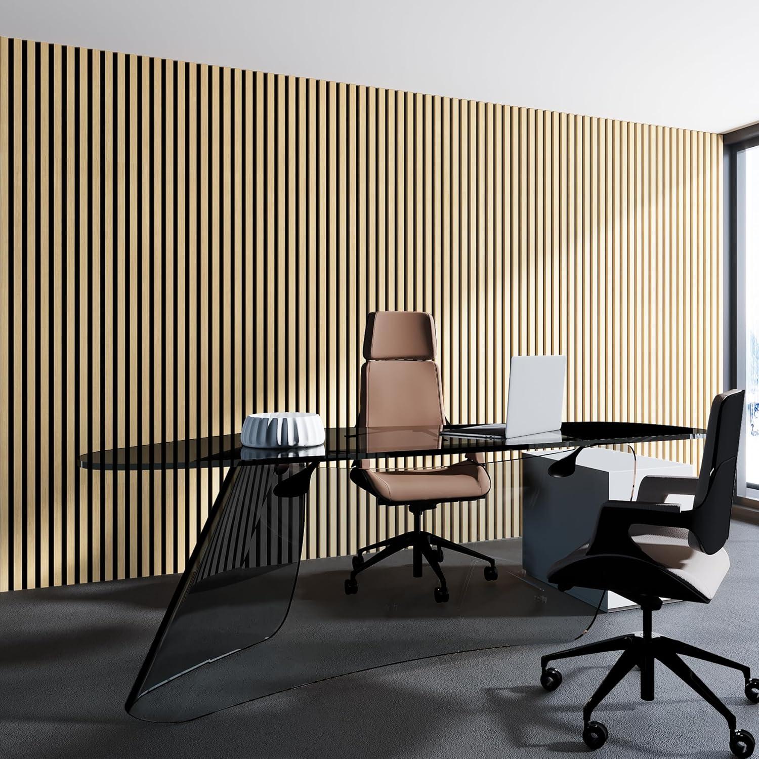 imageArt3d 2 Pack 945 x 24 inch Wood Slat Acoustic Panels for Wall ampamp Ceiling  3D Fluted Sound Absorbing Panel with Wood Finish TeakOak