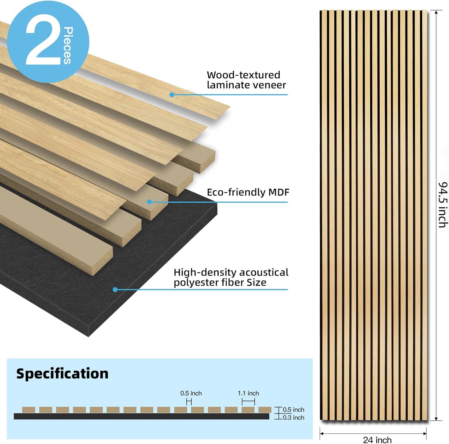imageArt3d 2 Pack 945 x 24 inch Wood Slat Acoustic Panels for Wall ampamp Ceiling  3D Fluted Sound Absorbing Panel with Wood Finish TeakOak