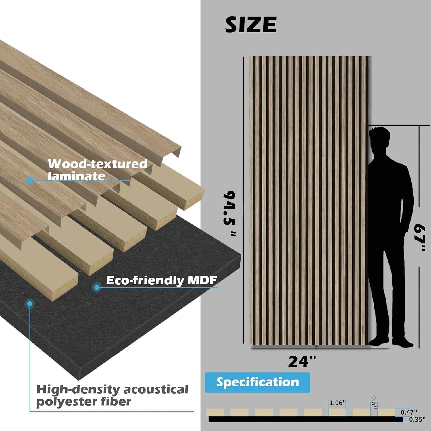 imageArt3d 2 Pack 945 x 24 inch Wood Slat Acoustic Panels for Wall ampamp Ceiling  3D Fluted Sound Absorbing Panel with Wood Finish TeakPeach