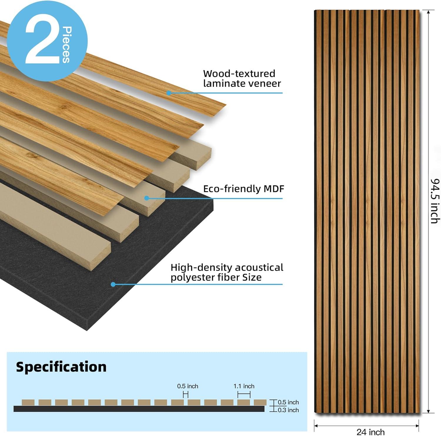 imageArt3d 2 Pack 945 x 24 inch Wood Slat Acoustic Panels for Wall ampamp Ceiling  3D Fluted Sound Absorbing Panel with Wood Finish TeakTeak