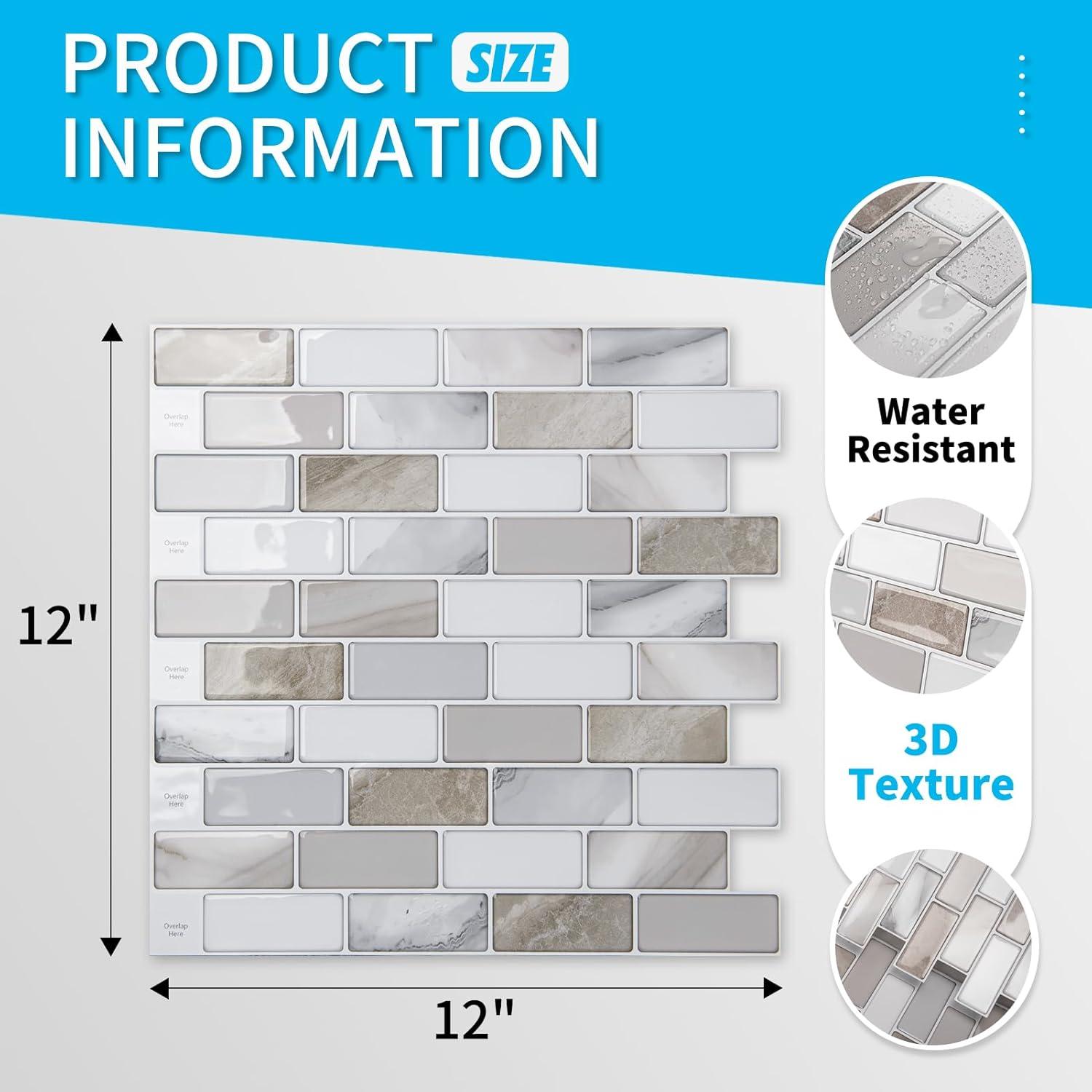 imageArt3d A17014P6 Peel and Stick backsplash Tile 6 Sheets A1701412 x12Beige  White