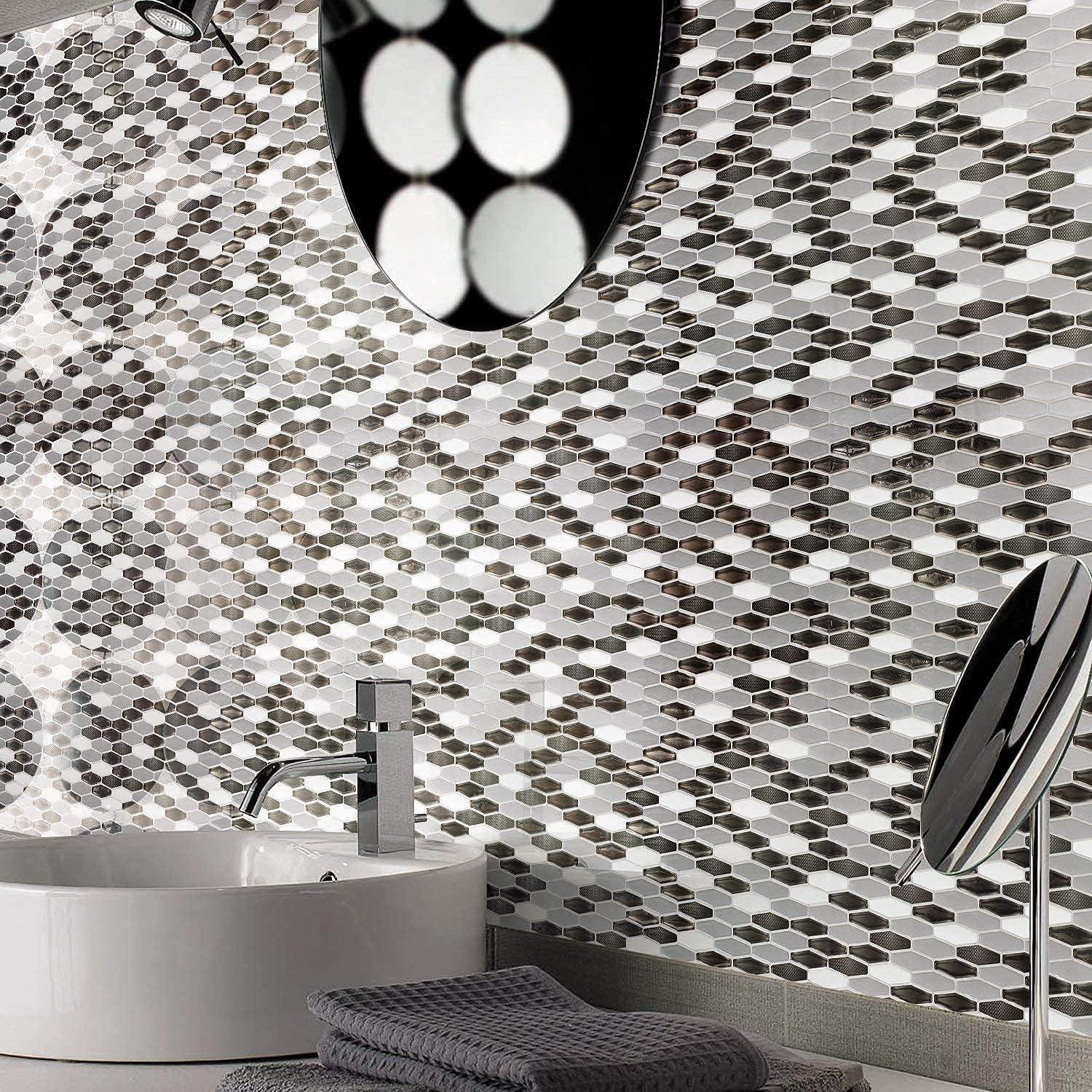 imageArt3d A17014P6 Peel and Stick backsplash Tile 6 Sheets A1701412 x12BlackWhite